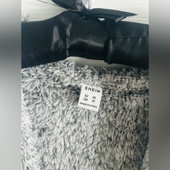 SHEIN Girls Slant Pocket Drop Shoulder Open Front Hooded Teddy Coat, 9Y, NWOT - Picture 6 of 7